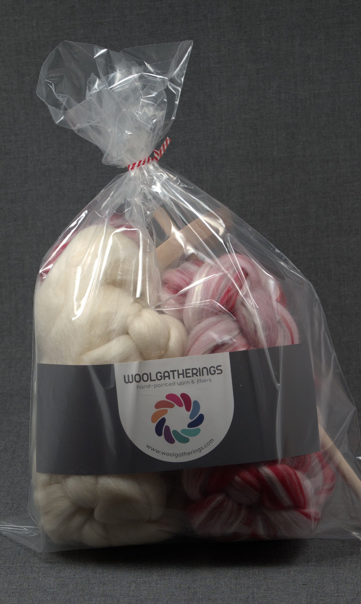 Drop Spindle Spinning Kit | Candy Cane Merino Silk + Corriedale (4oz each)