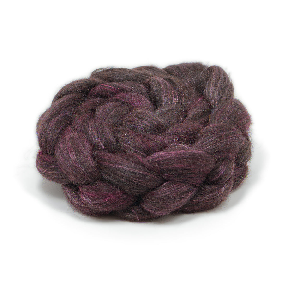 Hand Painted 80/20 Black Alpaca Mulberry Silk Combed Top, Plum and Charcoal, 4 oz - photo 1