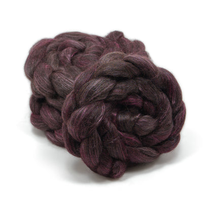 Hand Painted 80/20 Black Alpaca Mulberry Silk Combed Top, Plum and Charcoal, 4 oz - photo 2