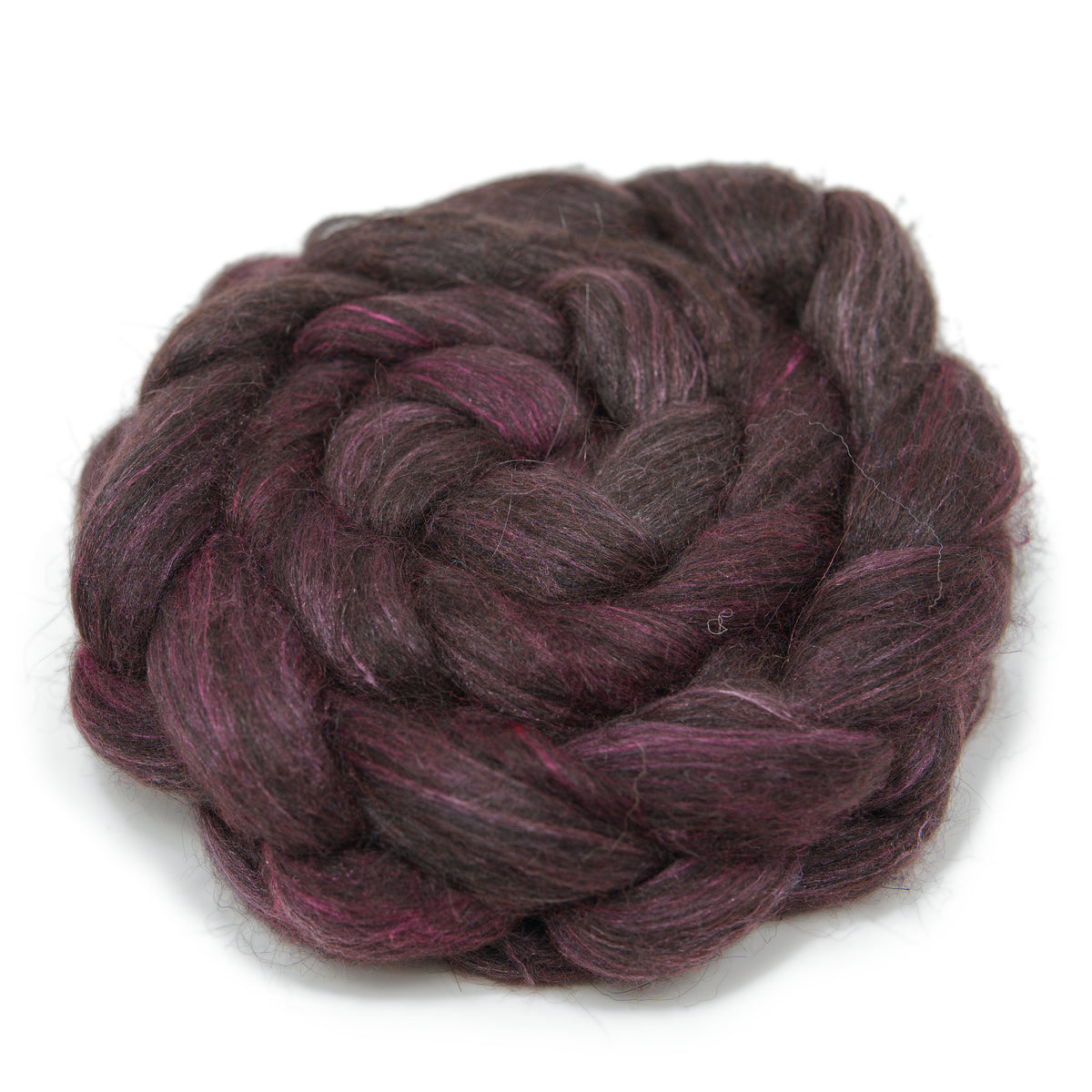 Hand Painted 80/20 Black Alpaca Mulberry Silk Combed Top, Plum and Charcoal, 4 oz - photo 3