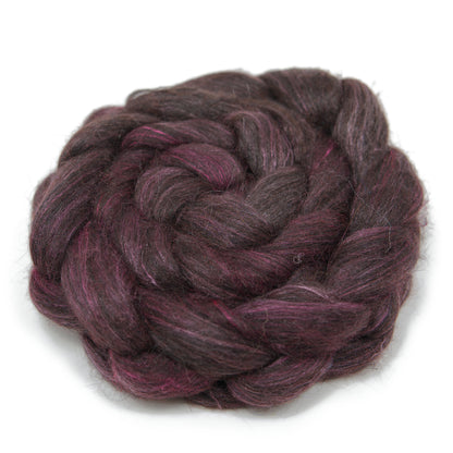 Hand Painted 80/20 Black Alpaca Mulberry Silk Combed Top, Plum and Charcoal, 4 oz - photo 3