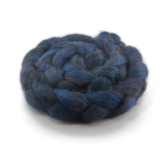 Hand Painted 80/20 Black Alpaca Mulberry Silk Combed Top, Midnight Navy and Denim Blue, 4 oz - photo 1