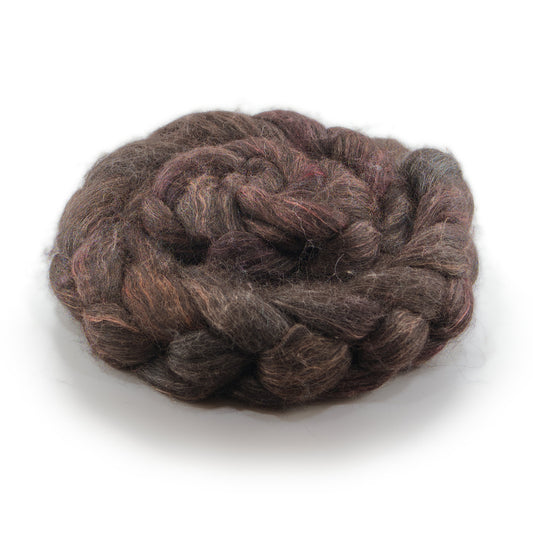 Hand Painted 80/20 Black Alpaca Mulberry Silk Combed Top, Espresso Charcoal and Warm Taupe, 4 oz - photo 1