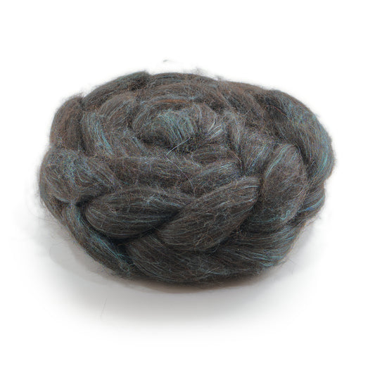 Hand Painted 80/20 Black Alpaca Mulberry Silk Combed Top, Charcoal and Sage Grey, 4 oz - photo 1