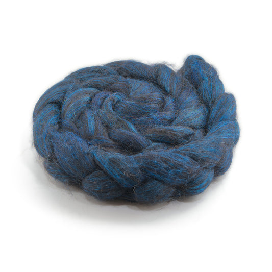 Hand Painted 80/20 Black Alpaca Mulberry Silk Combed Top, Midnight Teal, Deep Teal and Peacock Blue, 4 oz - photo 1