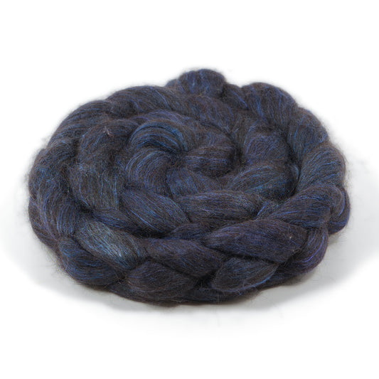 Hand Painted 80/20 Black Alpaca Mulberry Silk Combed Top, Navy, 4 oz - photo 1