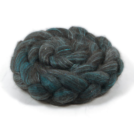 Hand Painted 80/20 Black Alpaca Mulberry Silk Combed Top, Teal, 4 oz - photo 1