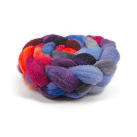 Hand Painted BFL Combed Top, Smoky Plum, Black Cherry Wine and Silver Gray, 4 oz - photo 1