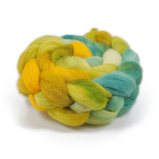 Hand Painted BFL Combed Top, Olive Gold, Lemongrass and Sage Teal, 4 oz - photo 1