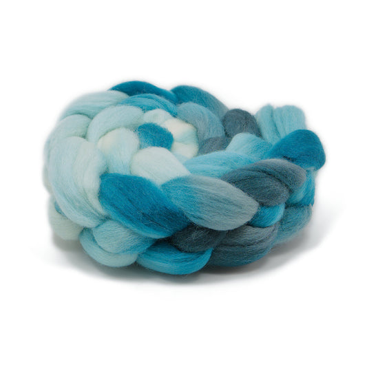 Hand Painted Corriedale Combed Top, Ice Blue, Seafoam and Teal, 4 oz - photo 1