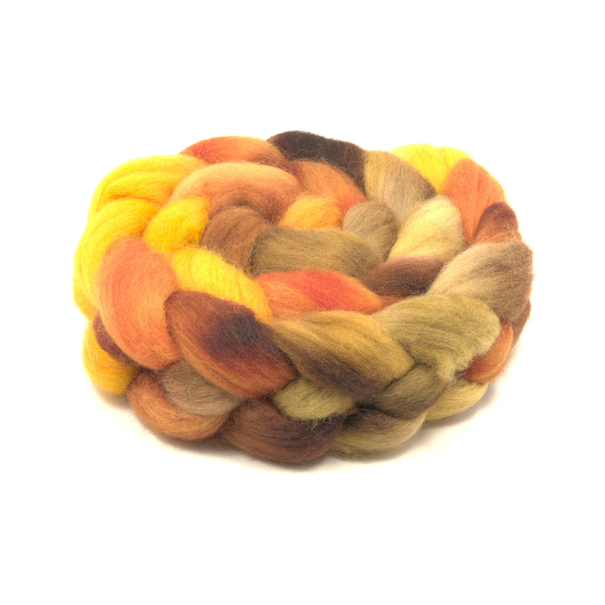 Hand painted Corriedale combed top in burnt orange, terracotta and marigold