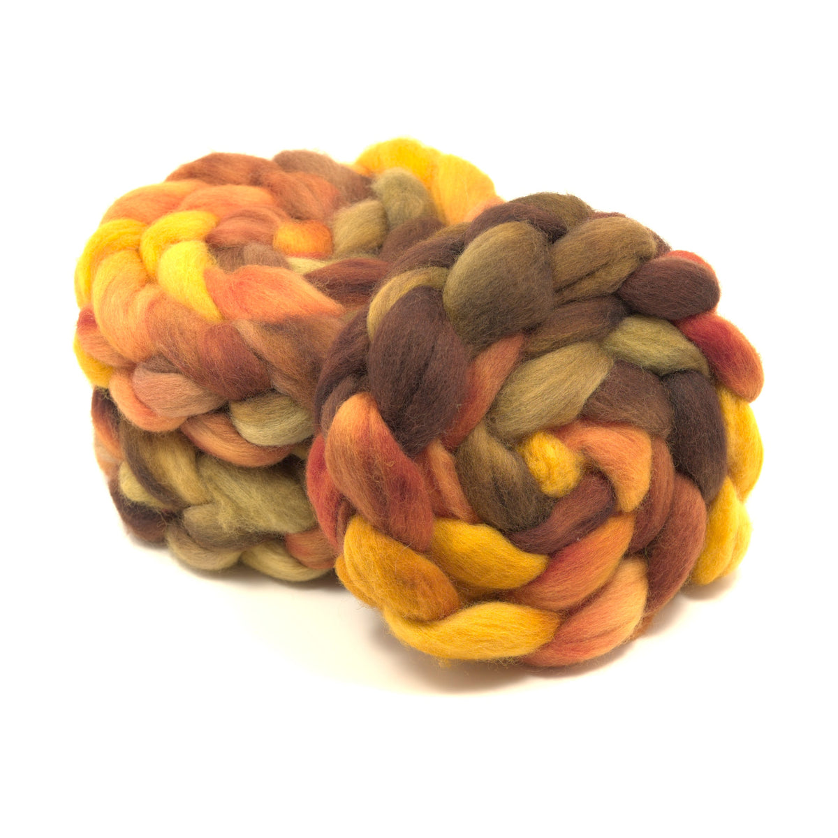 Hand painted Corriedale combed top in burnt orange, terracotta and marigold