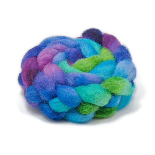 Hand Painted Lleyn Combed Top, Cobalt, Teal and Chartreuse, 4 oz - photo 1