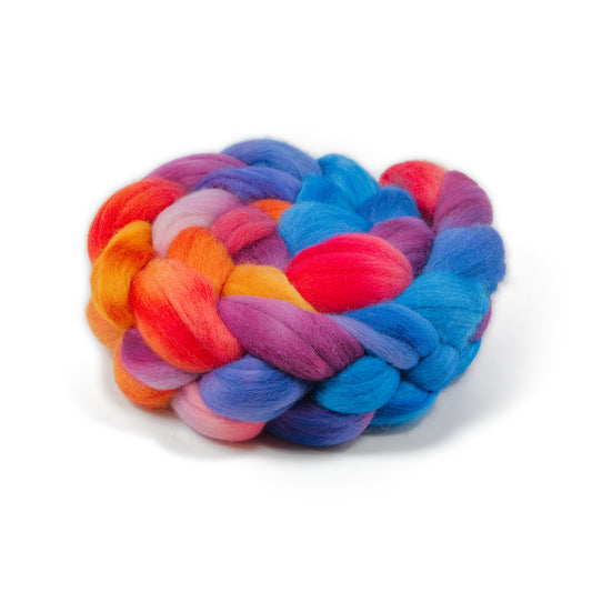 Hand Painted Polwarth Combed Top, Coral, Hot Pink and Purple, 4 oz - photo 1