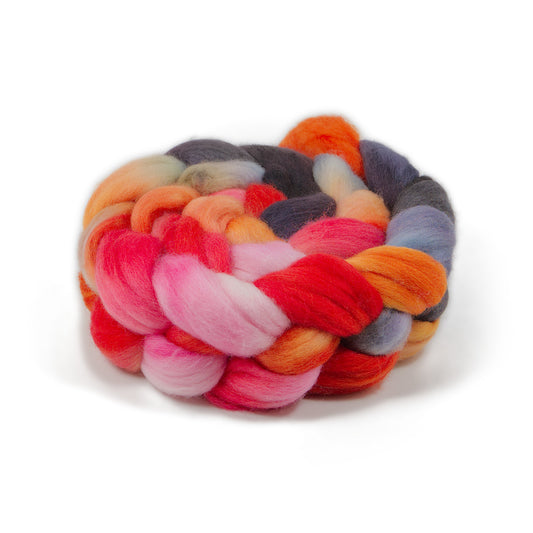 Hand Painted Polwarth Combed Top, Hot Pink, Blush and Coral, 4 oz - photo 1