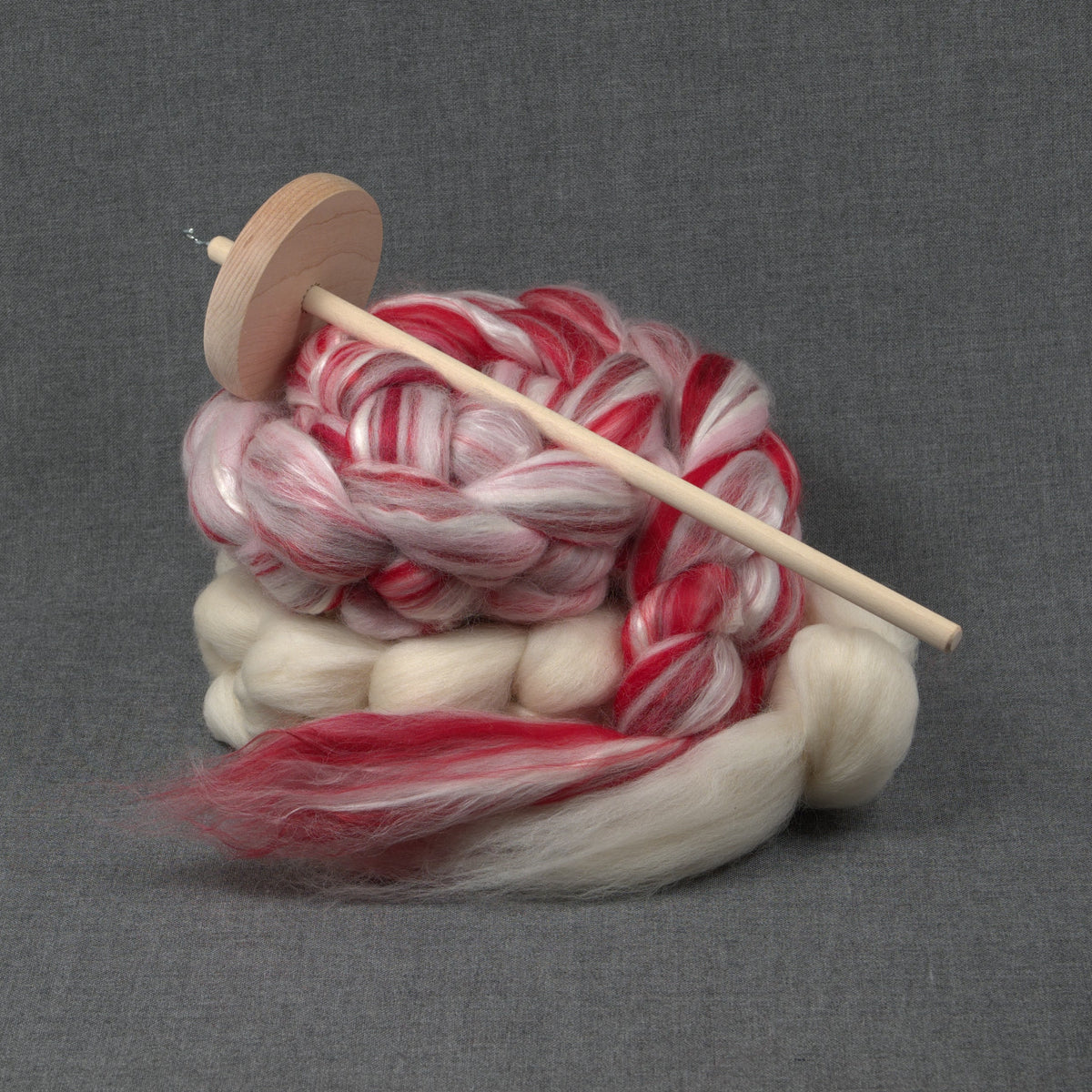 Drop Spindle Spinning Kit | Candy Cane Merino Silk + Corriedale (4oz each)