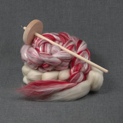 Drop Spindle Spinning Kit | Candy Cane Merino Silk + Corriedale (4oz each)