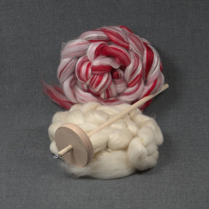 Drop Spindle Spinning Kit | Candy Cane Merino Silk + Corriedale (4oz each)