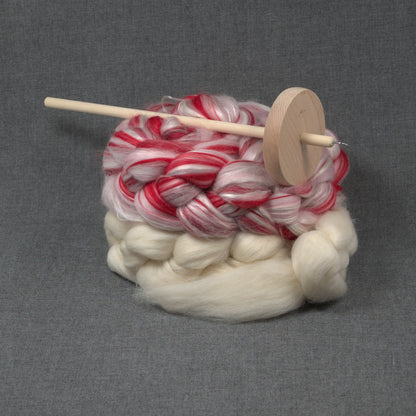 Drop Spindle Spinning Kit | Candy Cane Merino Silk + Corriedale (4oz each)