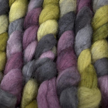 Load image into Gallery viewer, Hand Painted 75/25 BFL Tussah Silk Roving (4oz) | Combed Top for Spinning and Felting