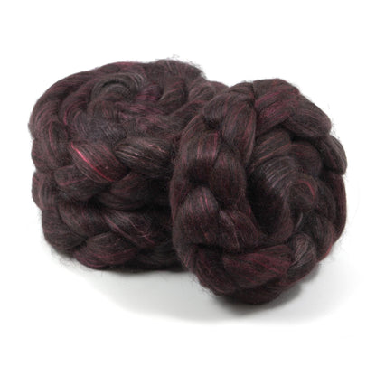 Hand Painted 80/20 Black Alpaca Mulberry Silk Roving (4oz) | Combed Top for Spinning and Felting