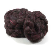 Load image into Gallery viewer, Hand Painted 80/20 Black Alpaca Mulberry Silk Roving (4oz) | Combed Top for Spinning and Felting