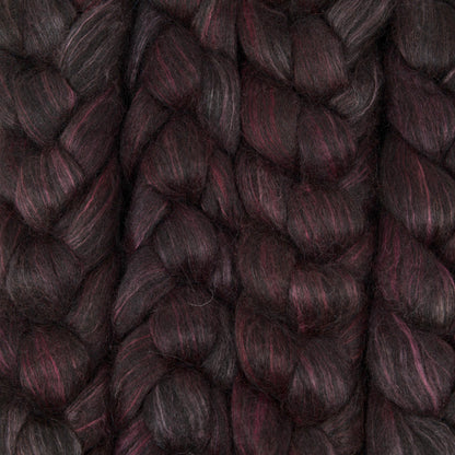 Hand Painted 80/20 Black Alpaca Mulberry Silk Roving (4oz) | Combed Top for Spinning and Felting