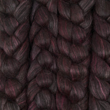 Load image into Gallery viewer, Hand Painted 80/20 Black Alpaca Mulberry Silk Roving (4oz) | Combed Top for Spinning and Felting