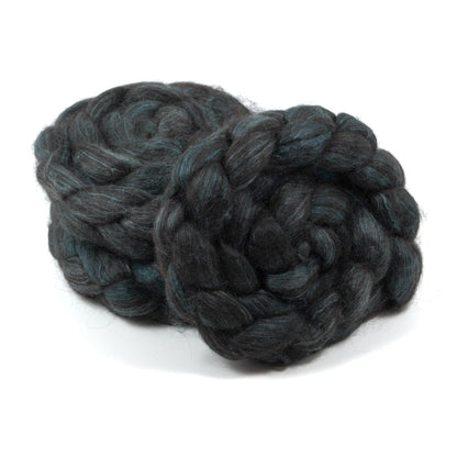 Hand Painted 80/20 Black Alpaca Mulberry Silk Roving (4oz) | Combed Top for Spinning and Felting