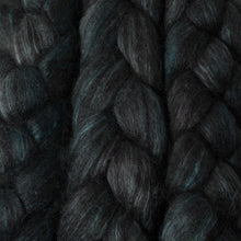 Load image into Gallery viewer, Hand Painted 80/20 Black Alpaca Mulberry Silk Roving (4oz) | Combed Top for Spinning and Felting