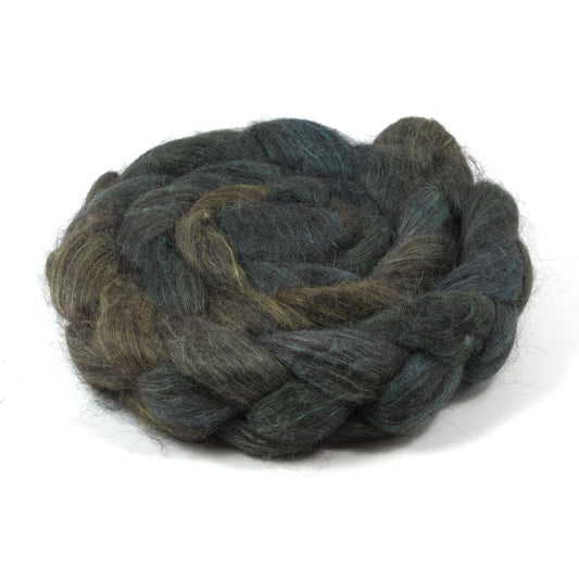 Hand Painted 80/20 Black Alpaca Mulberry Silk Roving (4oz) | Combed Top for Spinning and Felting