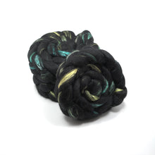 Load image into Gallery viewer, Hand Painted 60/40 Black BFL Silk Roving (4oz) | Combed Top for Spinning and Felting