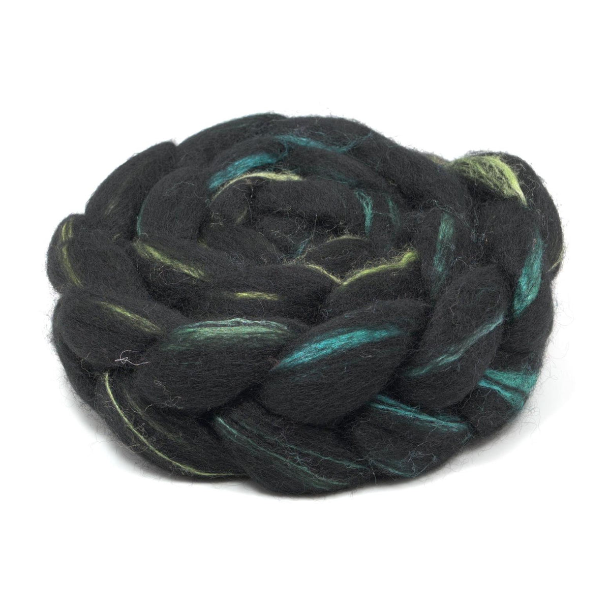 Hand Painted 60/40 Black BFL Silk Roving (4oz) | Combed Top for Spinning and Felting