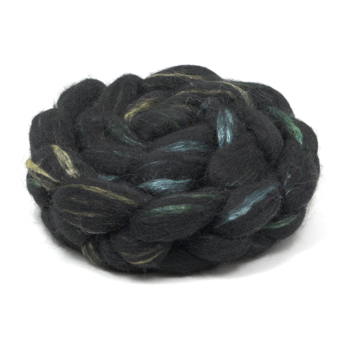 Hand Painted 60/40 Black BFL Silk Roving (4oz) | Combed Top for Spinning and Felting
