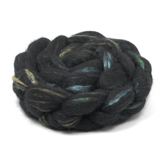 Hand Painted 60/40 Black BFL Silk Roving (4oz) | Combed Top for Spinning and Felting