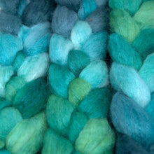 Load image into Gallery viewer, Hand Painted 75/25 BFL Tussah Silk Roving (4oz) | Combed Top for Spinning and Felting