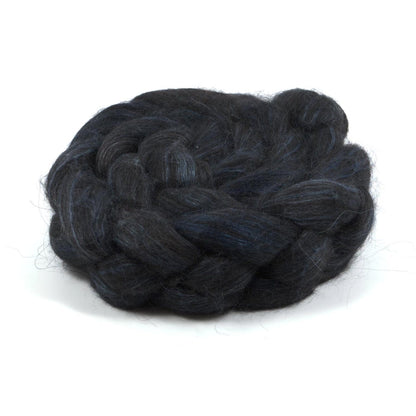 Hand Painted 80/20 Black Alpaca Mulberry Silk Roving (4oz) | Combed Top for Spinning and Felting