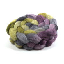 Load image into Gallery viewer, Hand Painted 75/25 BFL Tussah Silk Roving (4oz) | Combed Top for Spinning and Felting