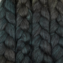 Load image into Gallery viewer, Hand Painted 80/20 Black Alpaca Mulberry Silk Roving (4oz) | Combed Top for Spinning and Felting