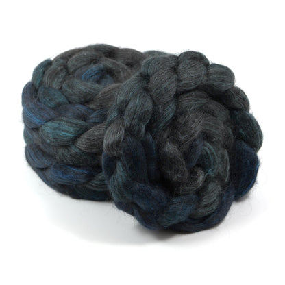 Hand Painted 80/20 Black Alpaca Mulberry Silk Roving (4oz) | Combed Top for Spinning and Felting