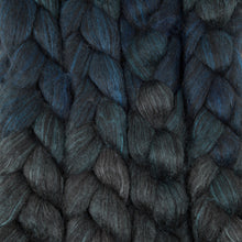 Load image into Gallery viewer, Hand Painted 80/20 Black Alpaca Mulberry Silk Roving (4oz) | Combed Top for Spinning and Felting