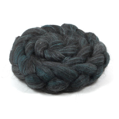 Hand Painted 80/20 Black Alpaca Mulberry Silk Roving (4oz) | Combed Top for Spinning and Felting