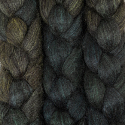 Hand Painted 80/20 Black Alpaca Mulberry Silk Roving (4oz) | Combed Top for Spinning and Felting