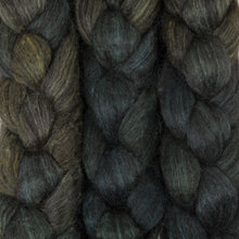Load image into Gallery viewer, Hand Painted 80/20 Black Alpaca Mulberry Silk Roving (4oz) | Combed Top for Spinning and Felting