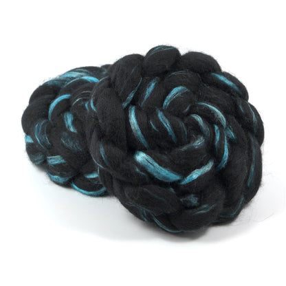 Hand Painted 60/40 Black BFL Silk Roving (4oz) | Combed Top for Spinning and Felting