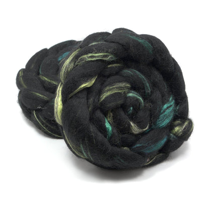 Hand Painted 60/40 Black BFL Silk Roving (4oz) | Combed Top for Spinning and Felting