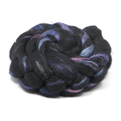 Hand Painted 60/40 Black BFL Silk Roving (4oz) | Combed Top for Spinning and Felting