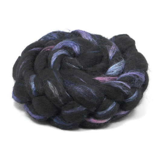 Hand Painted 60/40 Black BFL Silk Roving (4oz) | Combed Top for Spinning and Felting