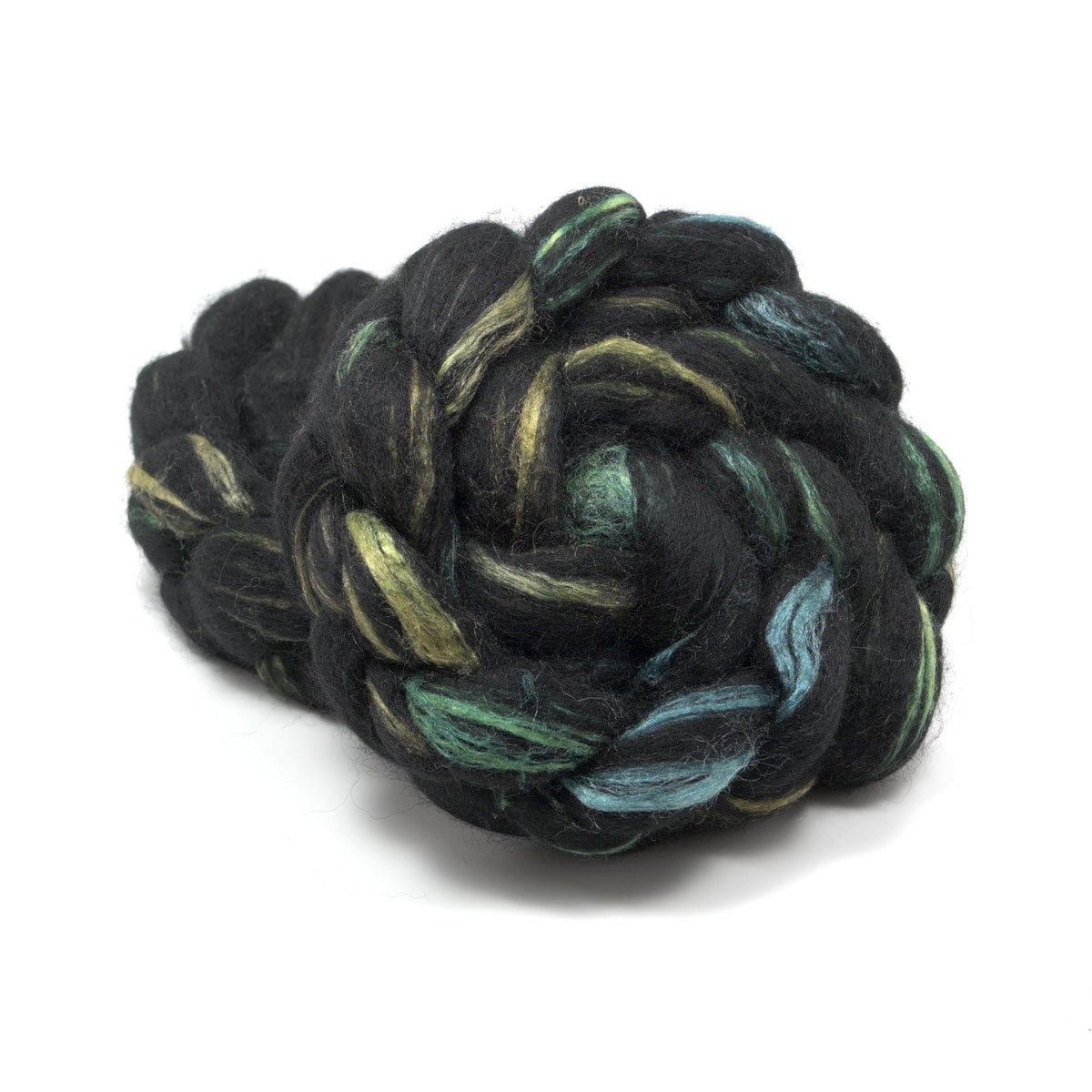 Hand Painted 60/40 Black BFL Silk Roving (4oz) | Combed Top for Spinning and Felting
