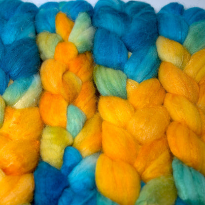 Hand Painted 75/25 BFL Silk Roving (4oz) | Combed Top for Spinning and Felting